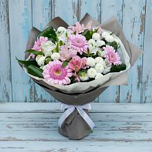 Букет цветов из:  Герберы, Альстромерии и Хризантемы в Рассвет