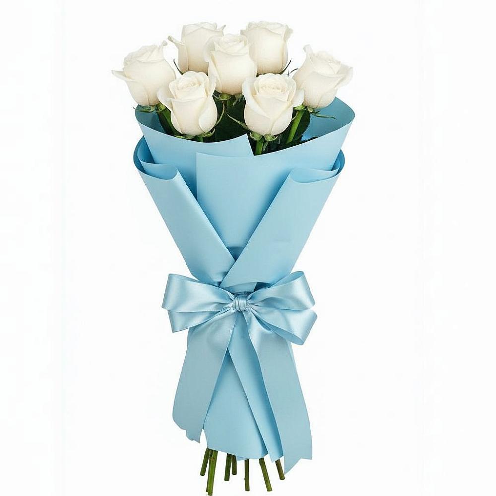 Букет 7 белых роз Проуд в Рассвет