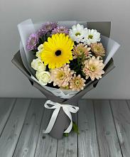 Букет цветов из:  Розы, Герберы и Хризантемы #REPLACE_PRED# Рассвет