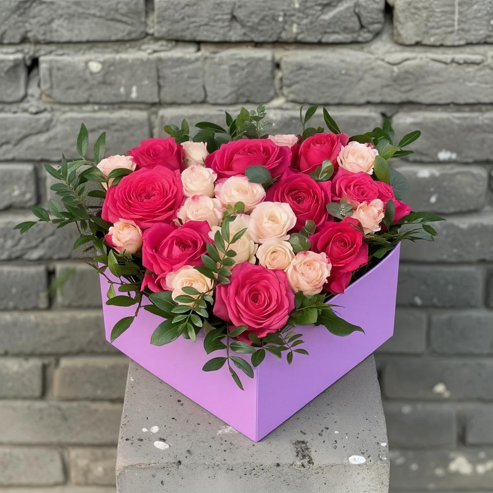 Цветочная композиция из Розы в коробке в Рассвет