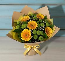 Букет цветов из:  Герберы и Хризантемы в Рассвет
