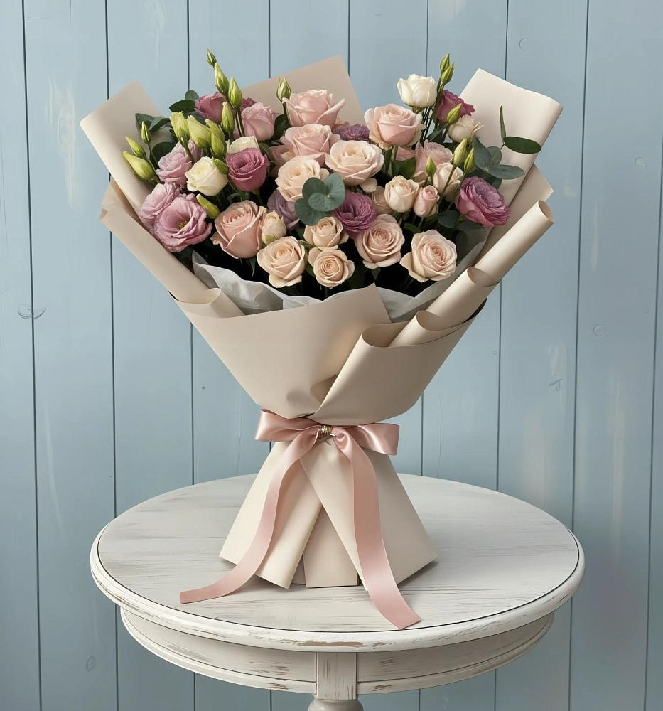 Букет цветов из: Розы и Лизиантусы в Рассвет