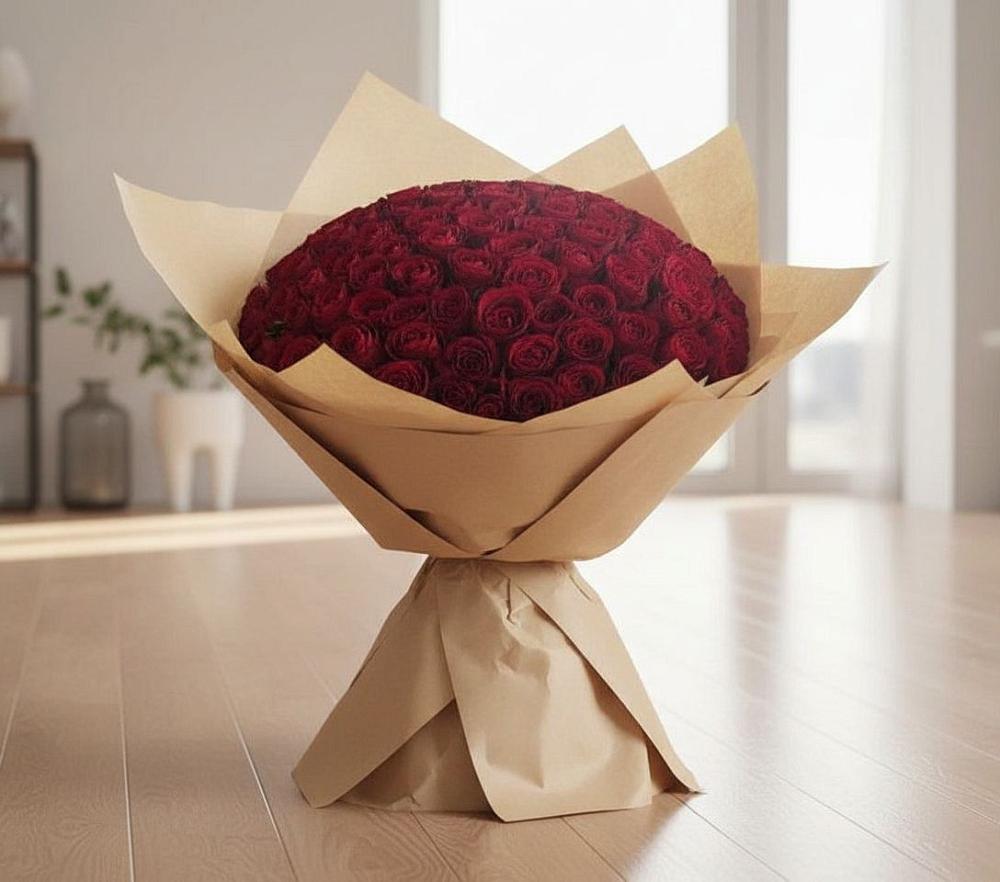 Букет 101 Красная роза в Рассвет