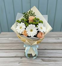 Букет цветов из:  Герберы, Розы и Хризантемы #REPLACE_PRED# Рассвет