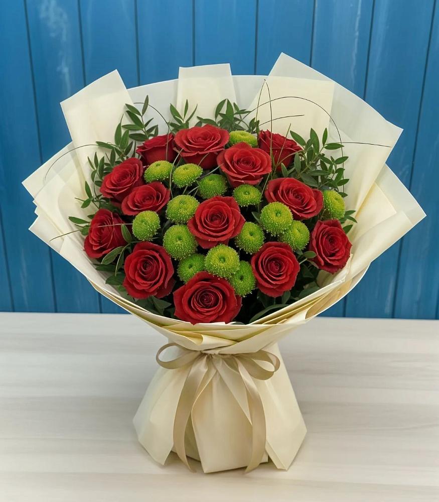 Букет цветов из: Розы и Хризантемы в Рассвет